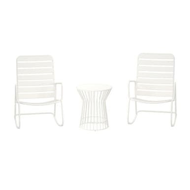 Novogratz Roberta Outdoor/Indoor 3 Piece Metal Rocker Set, 2 Rockers & 1 table - White | 88067WHTEUK