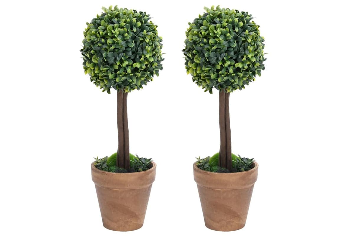 Artificial Boxwood Plants 2 Pcs With Pots Ball Shaped Green 56 Cm