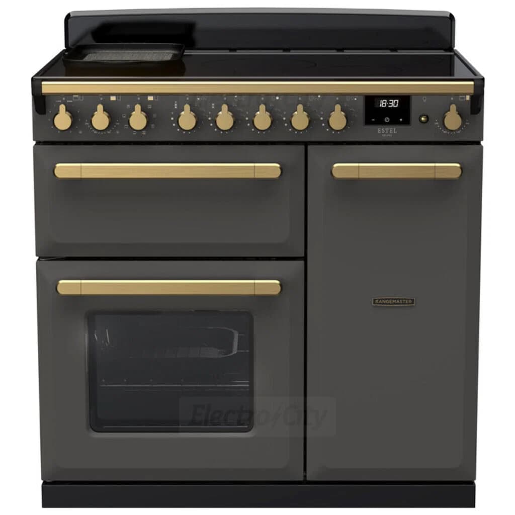 Rangemaster Estel Deluxe 90cm Induction Range Cooker | Slate with Brass Trim