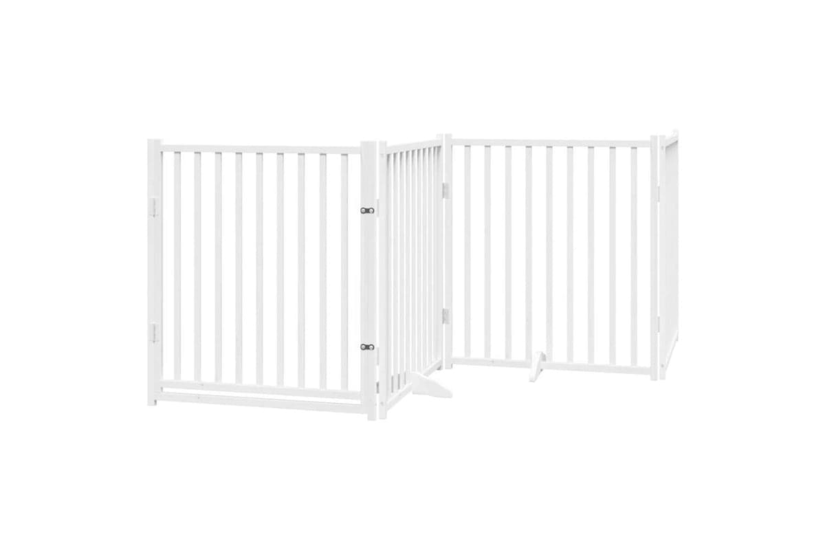 Vidaxl Dog Gate With Door Foldable 4 Panels White 320 Cm Solid Wood Fir