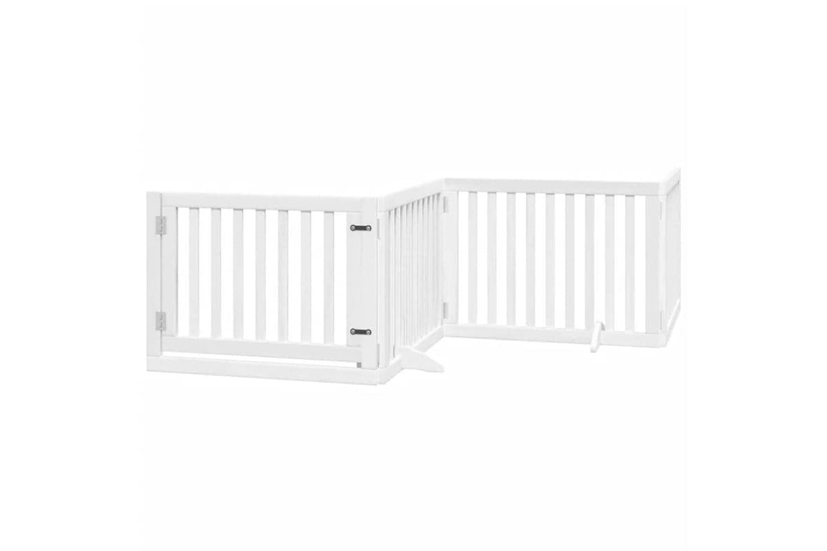 Vidaxl Dog Gate With Door Foldable 4 Panels White 320 Cm Poplar Wood