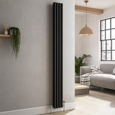 Reggio Midnight Black Vertical Triple Column Traditional Radiator