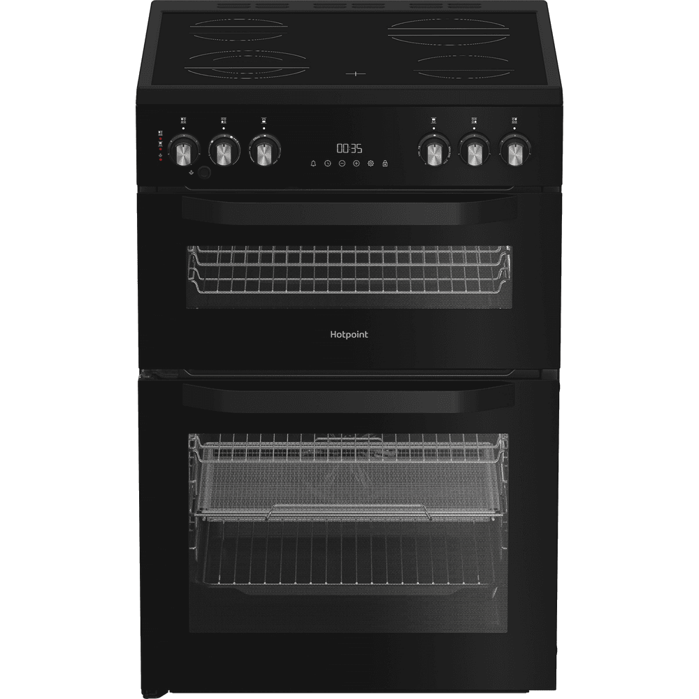 HOTPOINT 60CM FREESTANDING DOUBLE OVEN - BLACK