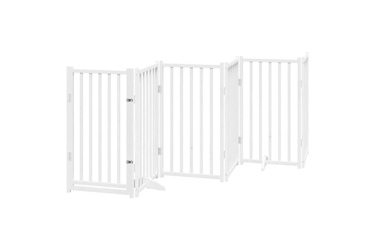 Vidaxl Dog Gate With Door Foldable 6 Panels White 300 Cm Solid Wood Fir