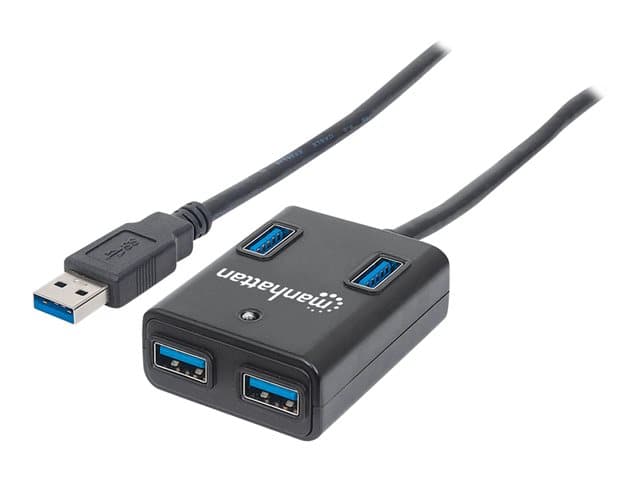 MANHATTAN - USB-A 4-Port Hub, 4x USB-A Ports, 5 Gbps (USB 3.2 Gen1 aka USB 3.0), Bus Power, Fast charging x1 Port up to 0.9A or x4 Ports with power jack (not included), SuperSpeed USB, Black, Three Year Warranty, Blister - hub - 4 ports