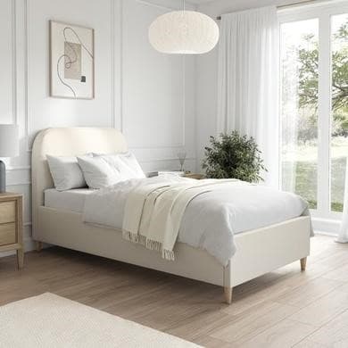 Cream - Upholstered Bed frame with Headboard - Zara