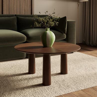 Large Round Walnut Coffee Table with Flared Legs - Hana
