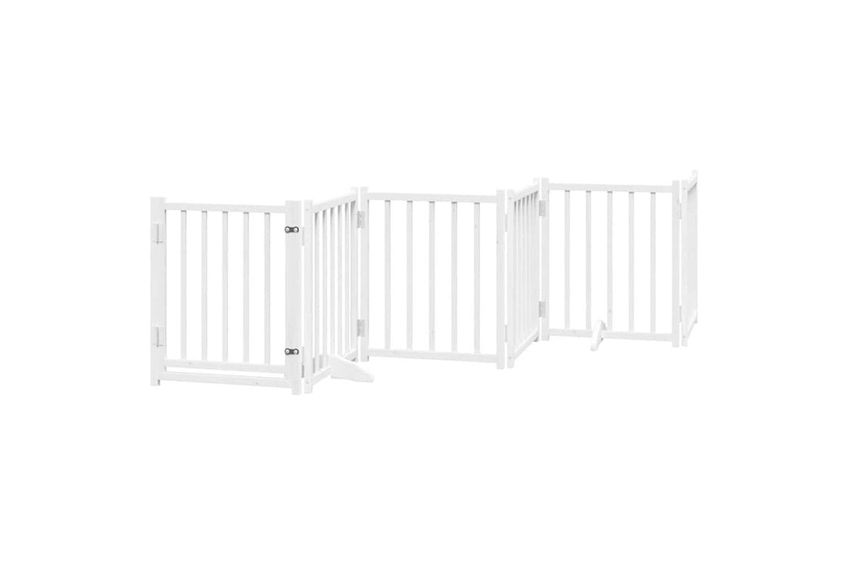 Vidaxl Dog Gate With Door Foldable 6 Panels White 300 Cm Solid Wood Fir