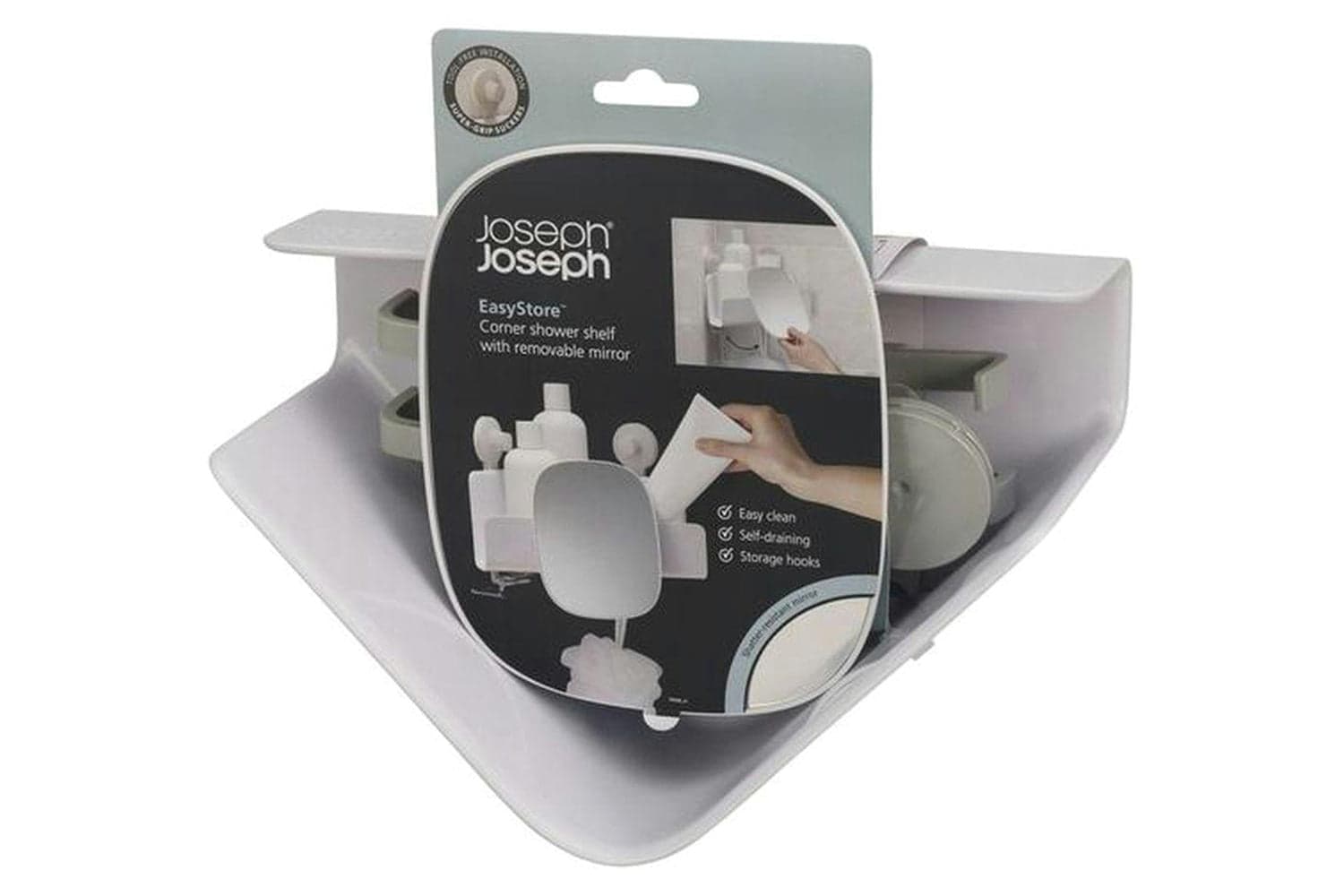 Joseph Joseph | Corner Shower Caddy with Removable Mirror | White