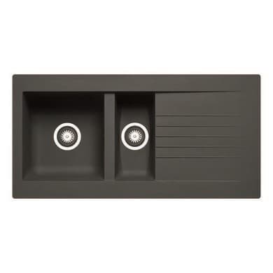 Black 1.5 Bowl Composite Kitchen Sink with Reversible Drainer & Black Dual Lever Kitchen Mixer Tap - Essence