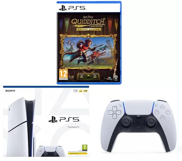 SONY PlayStation 5, DualSense Wireless Controller (White) & Harry Potter: Quidditch Champions Deluxe Edition Bundle