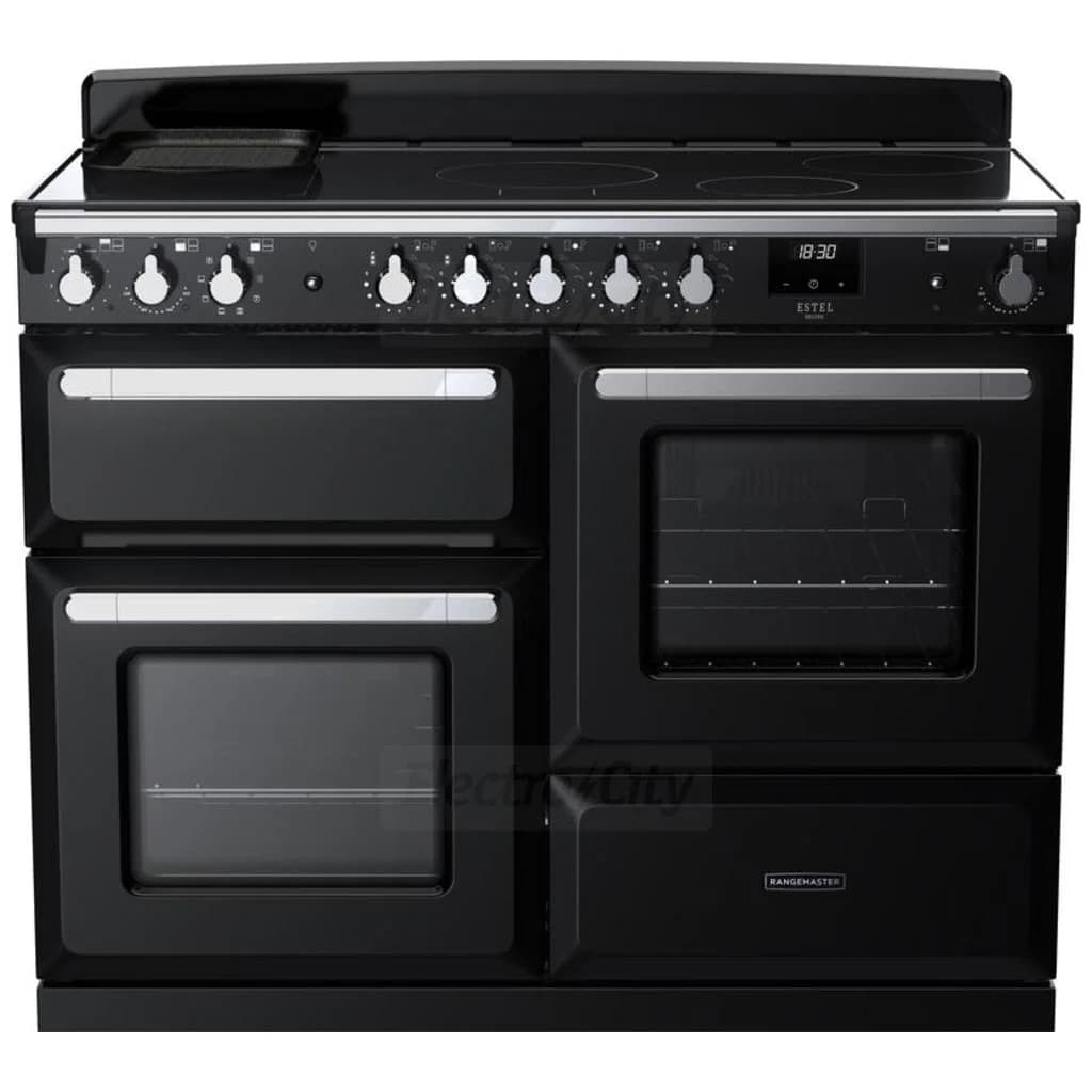 Rangemaster Estel Deluxe 110cm Induction Range Cooker | Black with Chrome Trim