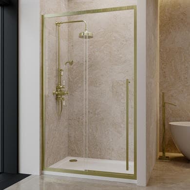 GRADE A1 - 1200mm Black Sliding Door Shower Enclosure 8mm Glass with Extended Handle - Pavo