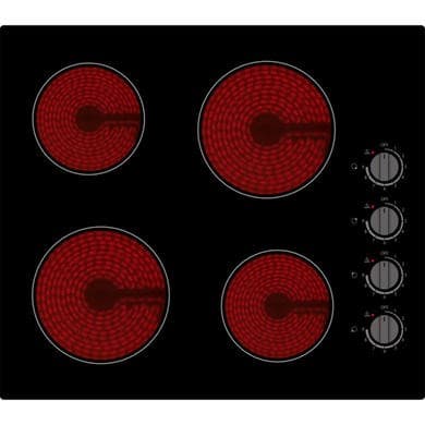 Refurbished electriQ eiqc60kv3 60cm 4 Zone Ceramic Hob with Knob Controls Black