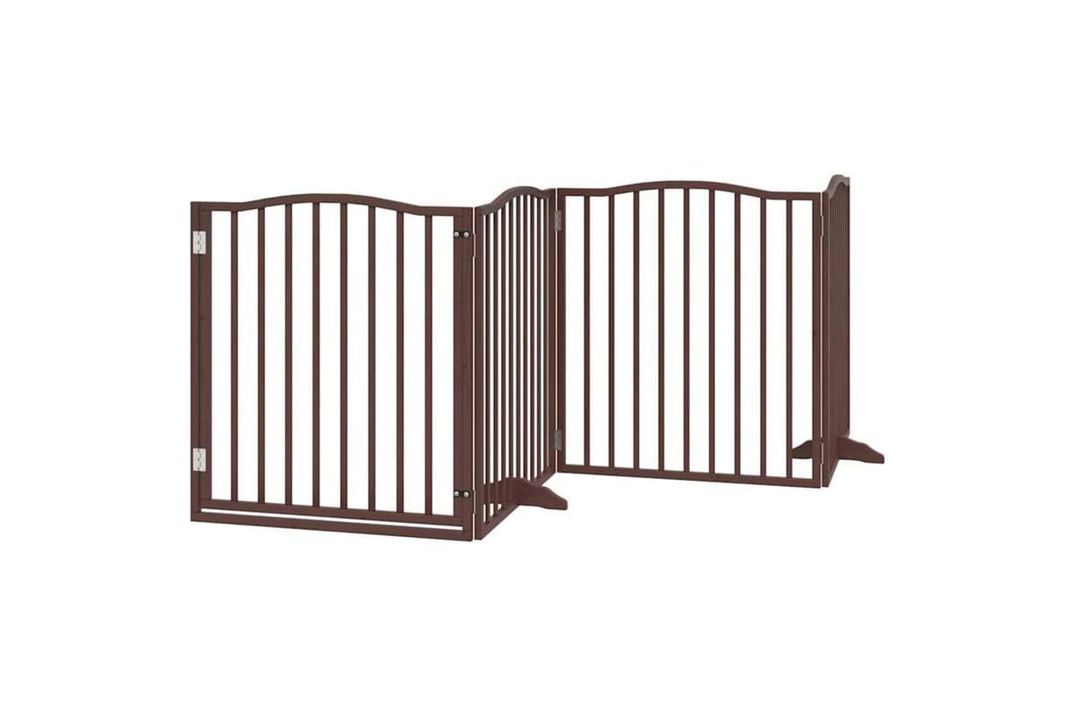Vidaxl Dog Gate With Door Foldable 4 Panels Brown Oak 320 Cm Poplar Wood