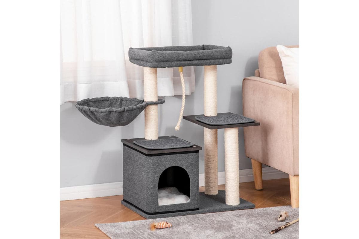 PawHut D30-447 90cm Scratching Post Cat Tree | Dark Grey
