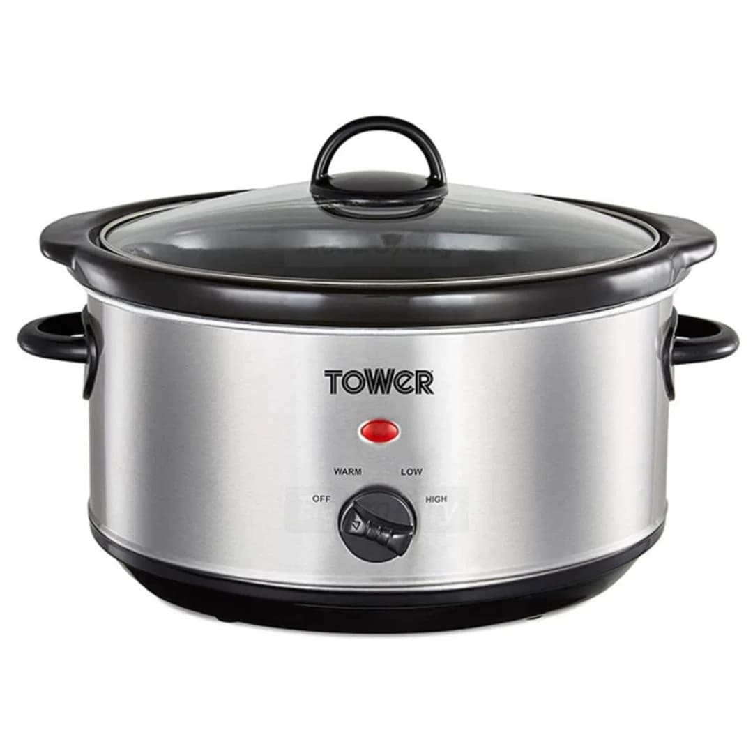 Tower 3.5 Litre Slow Cooker with Glass Lid | Stainless Steel