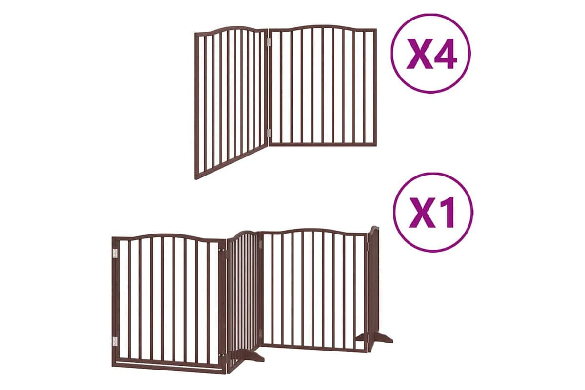 Vidaxl Dog Gate With Door Foldable 12 Panels Brown 960 Cm Poplar Wood