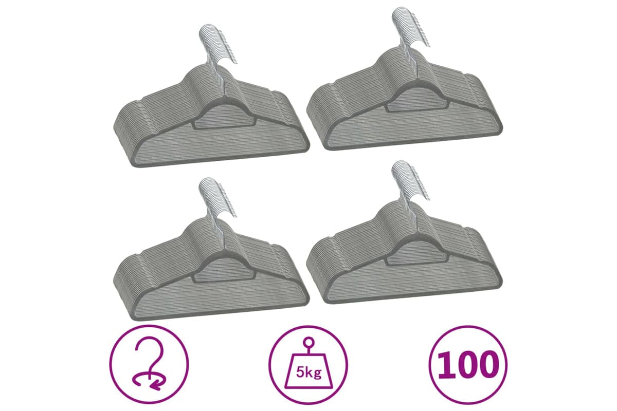Vidaxl 289919 100 Pcs Clothes Hanger Set Anti-slip Grey Velvet
