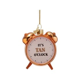 Tan Alarm Clock Glass Tree Decoration 10cm