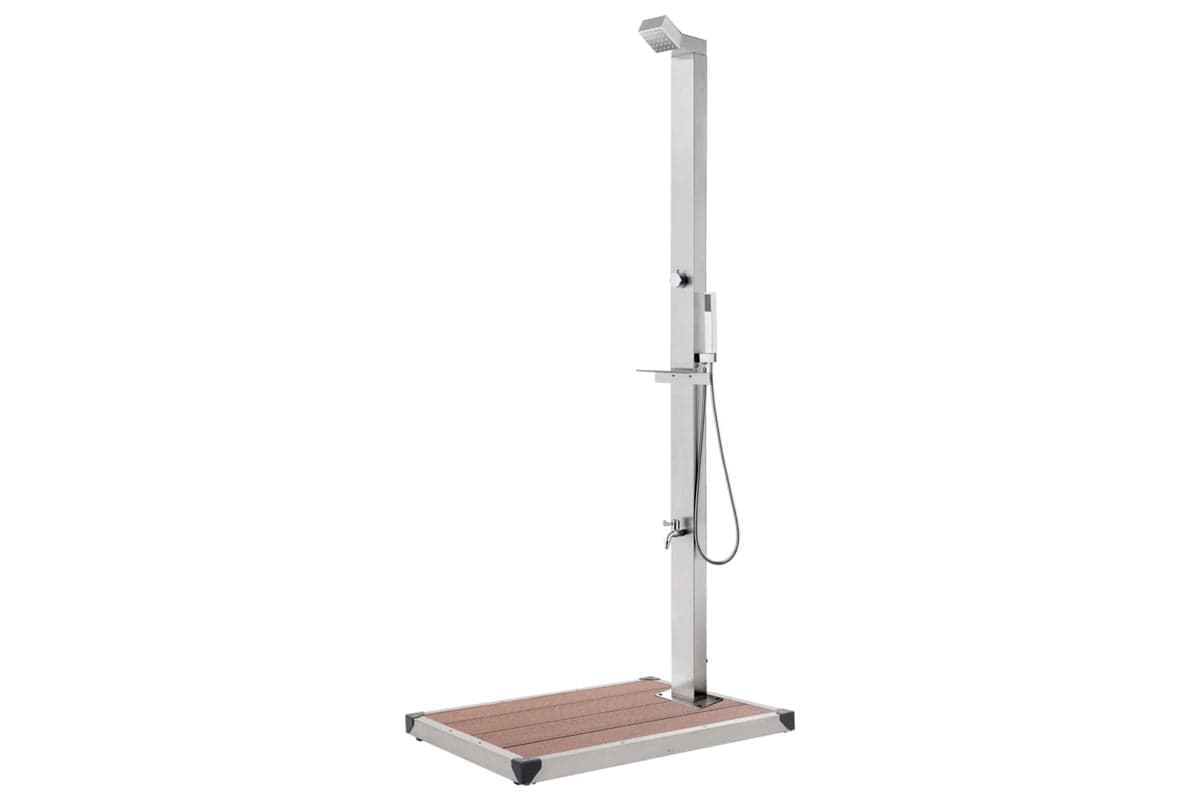 vidaXL 3070777 Garden Shower With Brown Base 225cm Stainless Steel