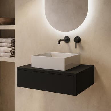 600mm Black Wall Hung Countertop Vanity Unit with Square Basin - Lugo