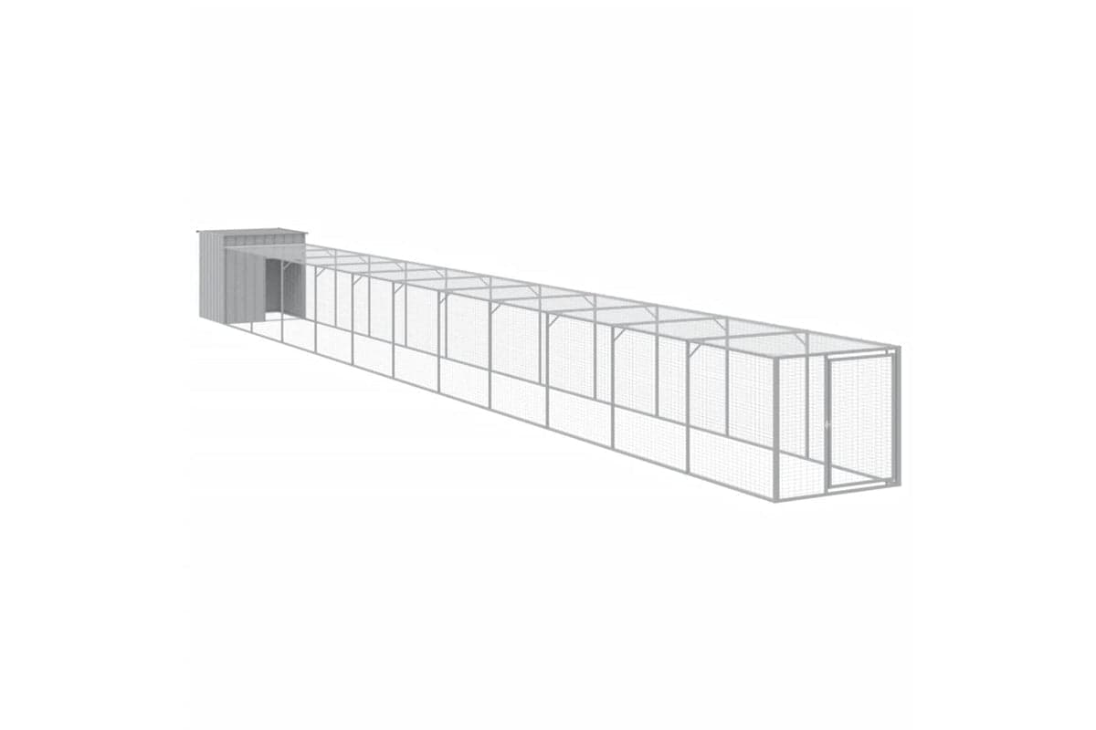 vidaXL 3189098 Chicken Cage With Run Light Grey 110x1221x110cm Galvanised Steel