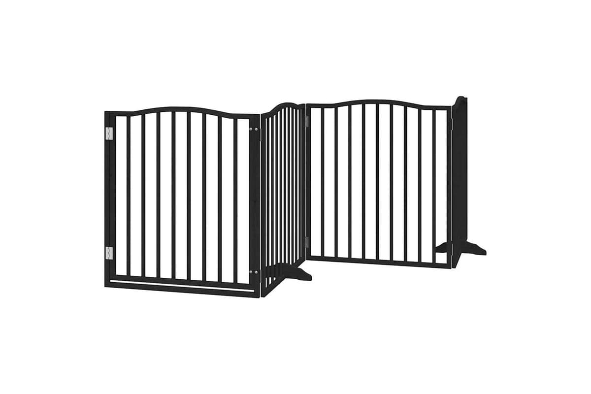 Vidaxl Dog Gate With Door Foldable 4 Panels Black 320 Cm Poplar Wood