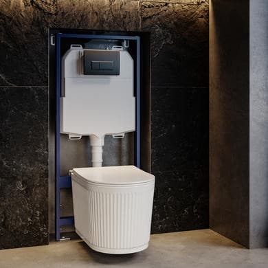 Fluted Wall Hung Toilet, 1160mm Pneumatic Frame & Cistern & Gunmetal Pneumatic Flush Plate - Oregon