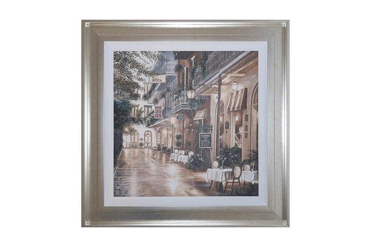 Jazz Street Framed Canvas Wall Art | Beige/White | 70 x 70 cm