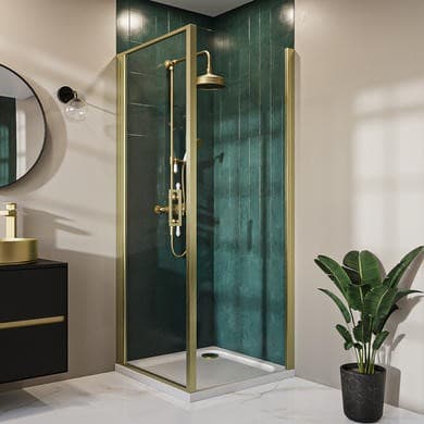 800mm Brushed Brass 8mm Glass Square Hinged Shower Enclosure - Pavo