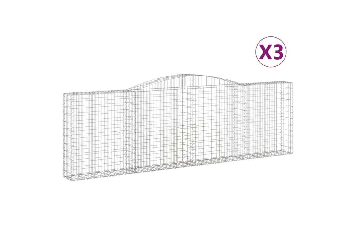 vidaXL 3146880 Arched Gabion Baskets 3 Pcs 400x30x120/140cm Galvanised Iron