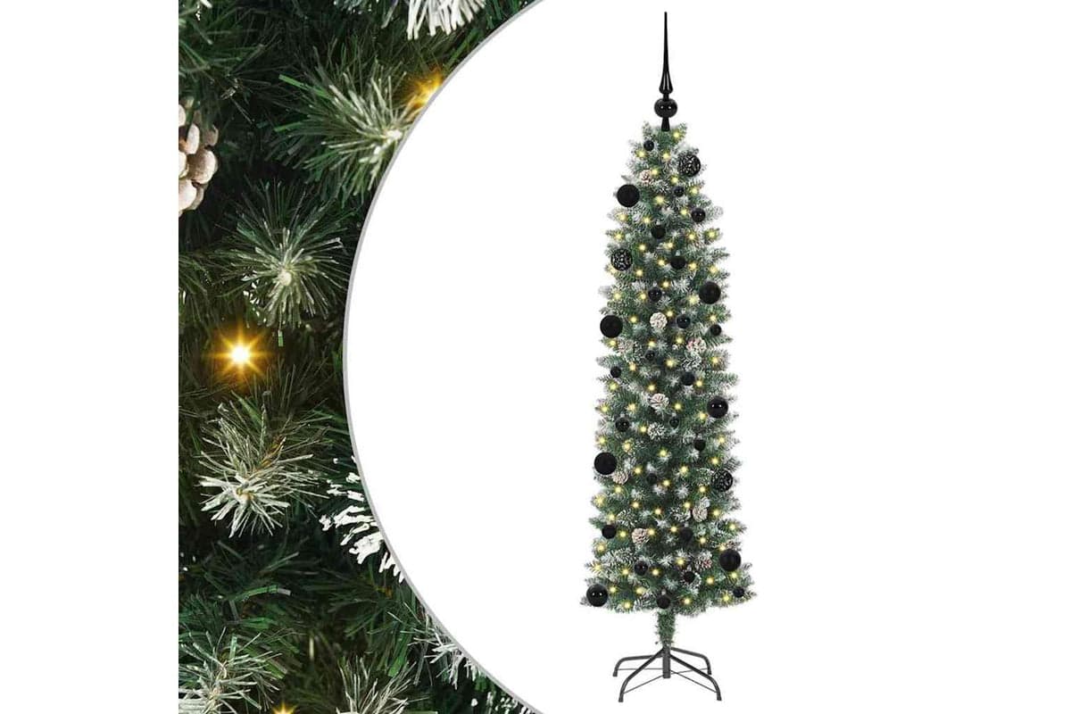 Vidaxl Artificial Slim Christmas Tree Green And White 150 Cm