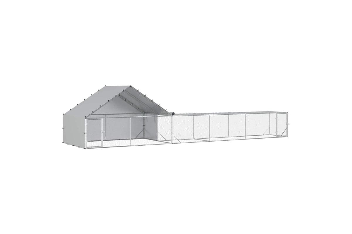 Vidaxl Chicken Coop With Roof And Yard 2 Pcs Silver 8 X 2 X 19 M