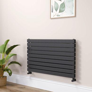 Riace Linea Midnight Black Flat Designer Radiator 630x1000mm Double Panel 3727 BTU - Horizontal Bars
