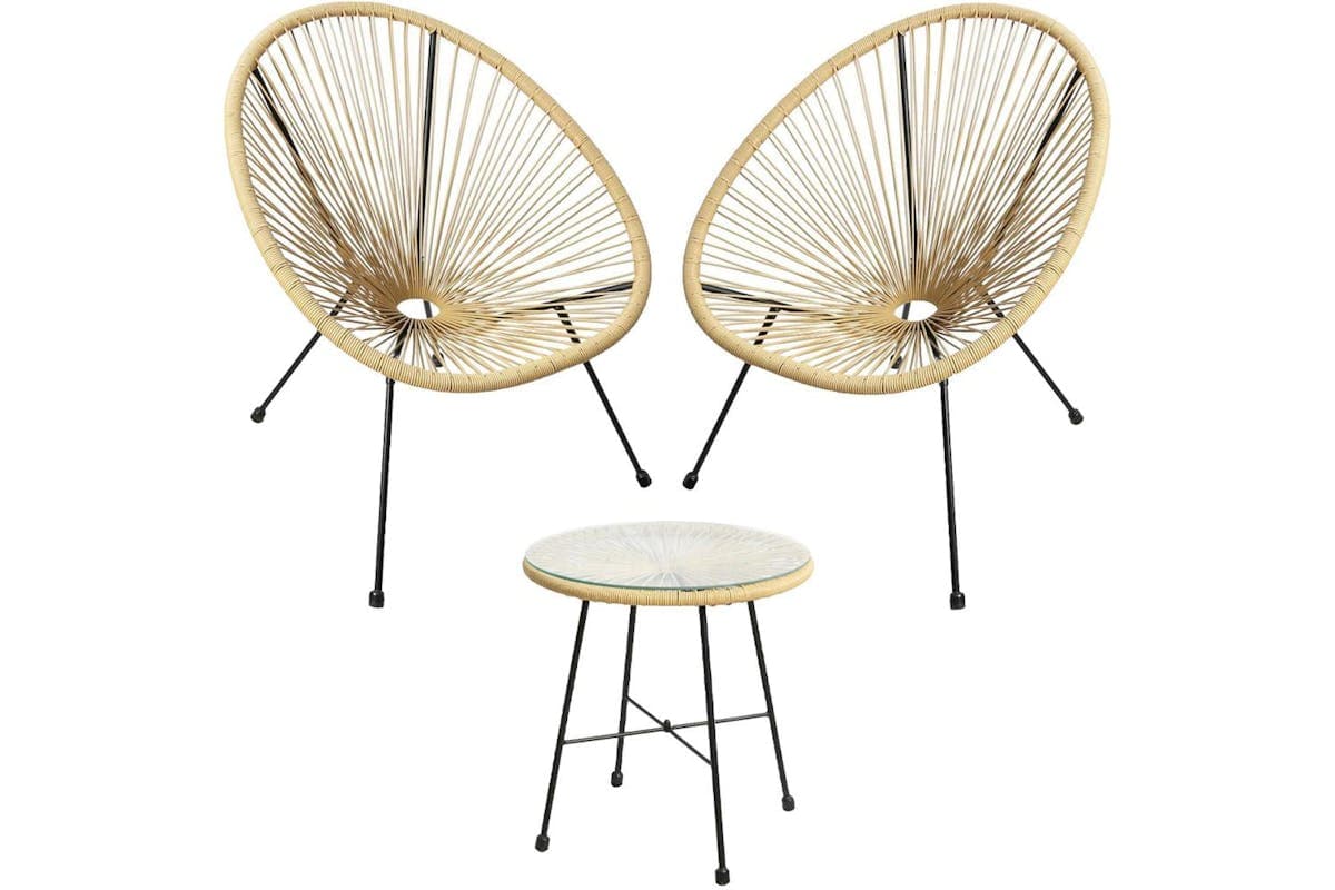 Raygar 3pcs Bistro Egg Designer String Chair Indoor & Garden Set - Natural
