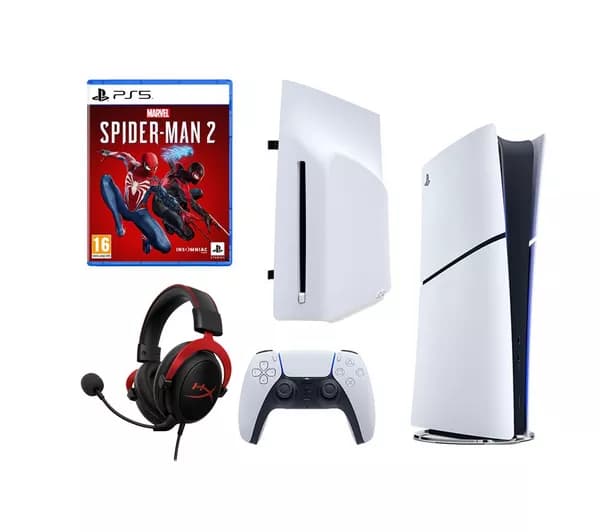SONY PlayStation 5 Digital Edition, Disc Drive For PS5 Digital Edition Consoles, HYPERX Cloud II Pro 7.1 Gaming Headset & Marvel's Spider-Man 2 PS5 Bundle