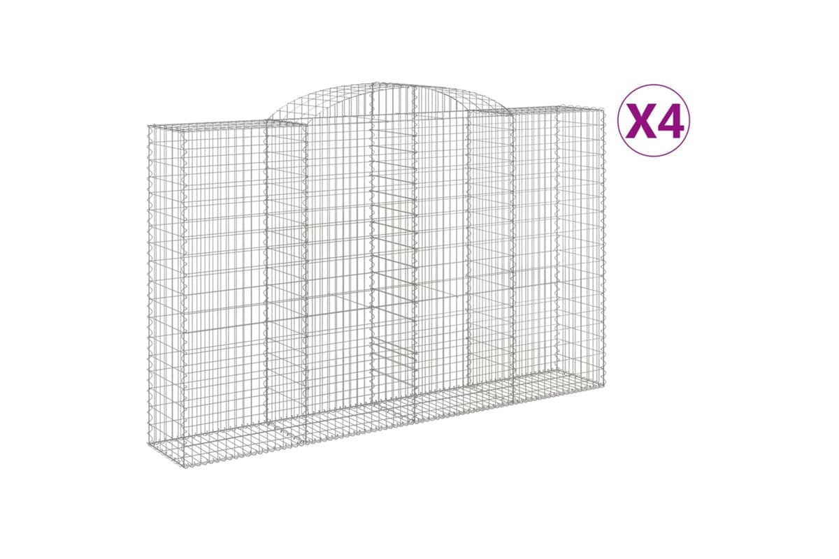 vidaXL 3146775 Arched Gabion Baskets 4 Pcs 300x50x180/200cm Galvanised Iron