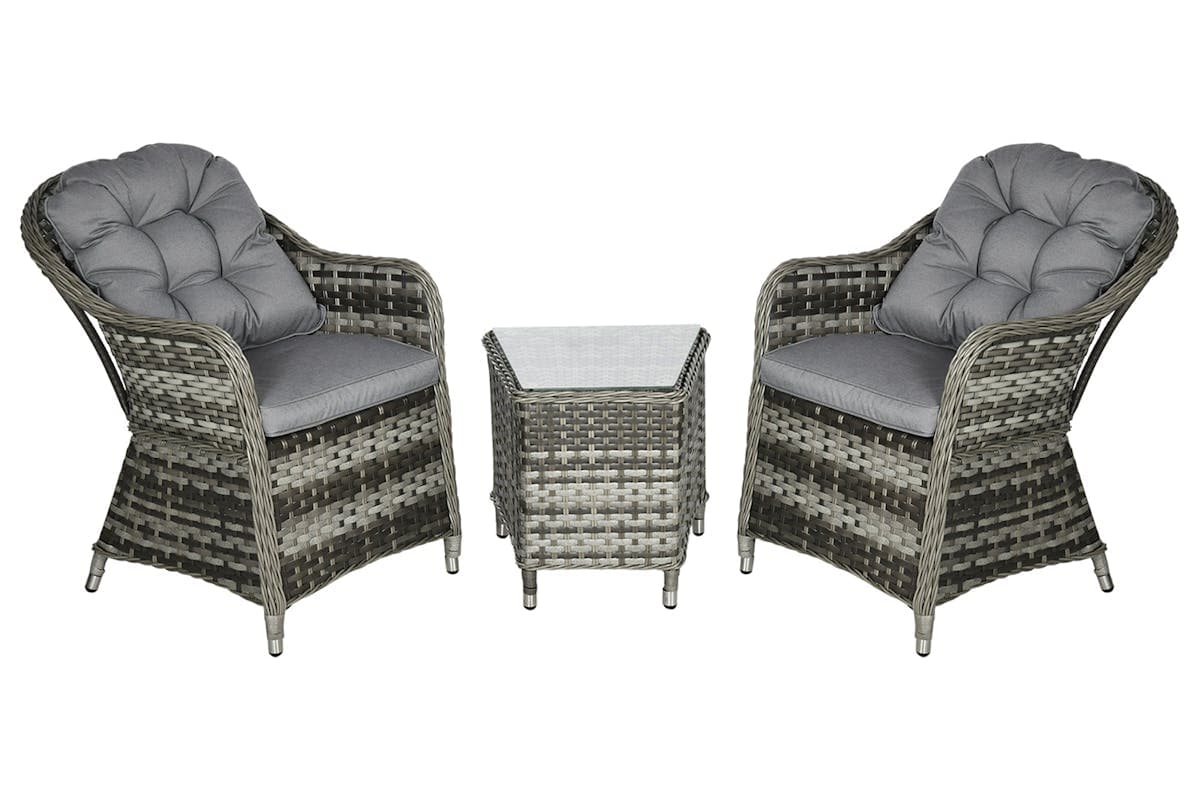 Outsunny Rattan Seating Set 2 Armchairs & Table with Cushions | 3 Pieces | Grey