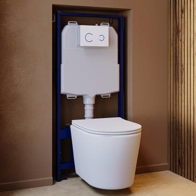 Matt White Wall Hung Rimless Toilet with Soft Close Seat, White Glass Sensor Flush Plate, 1168mm Frame & Cistern – Verona