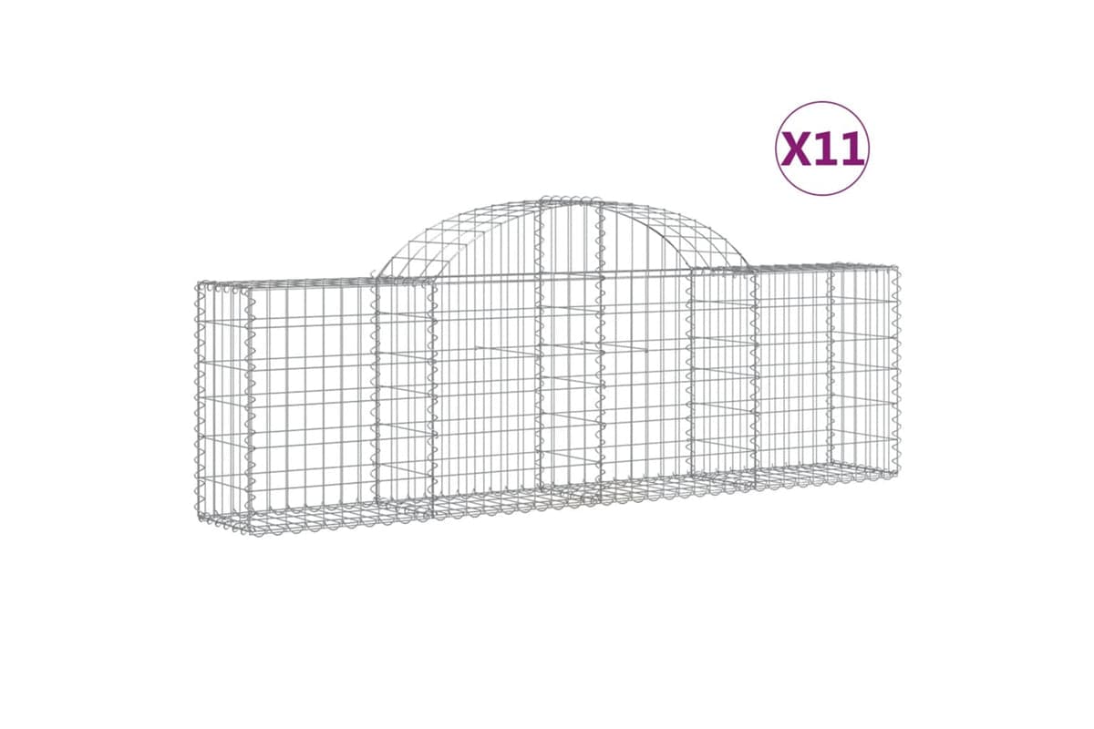 vidaXL 3146077 Arched Gabion Baskets 11 Pcs 200x30x60/80cm Galvanised Iron