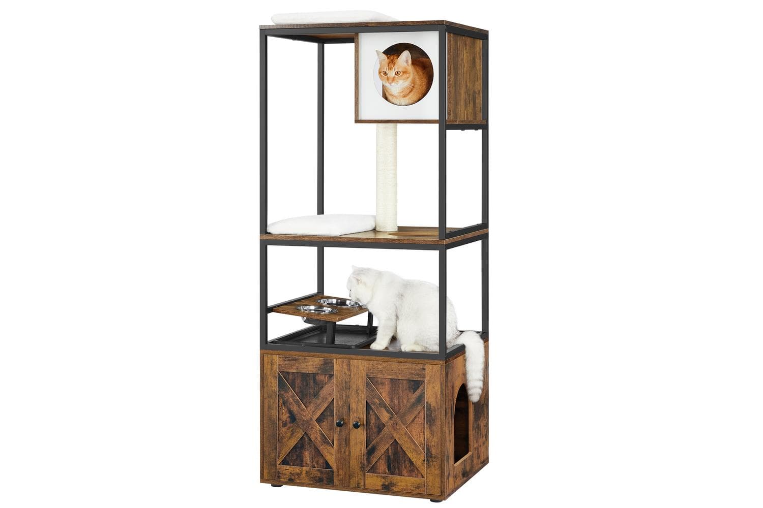 Cat Tree With Litter Box Enclosure | Cat Tower | Particleboard And Steel | 146 Cm