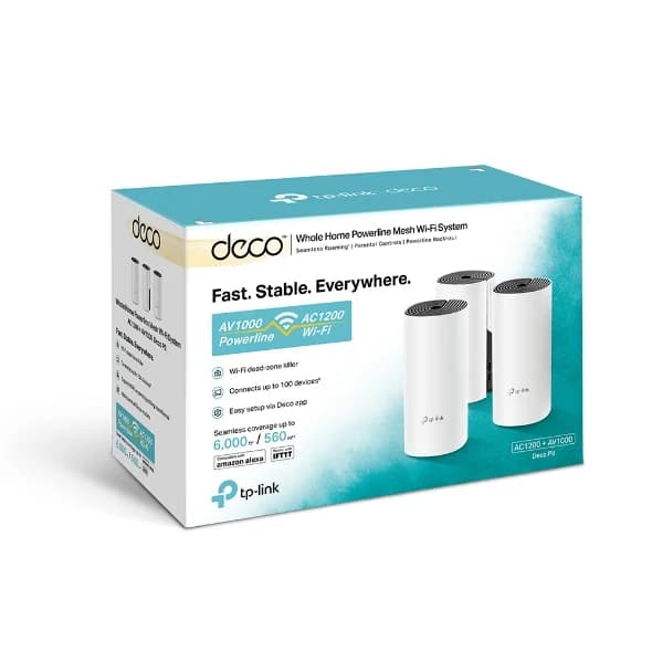 TP Link AC1200 + AV1000 Whole Home Hybrid Mesh Wi-Fi System - Pack of 3 - White | DECOP93PACK