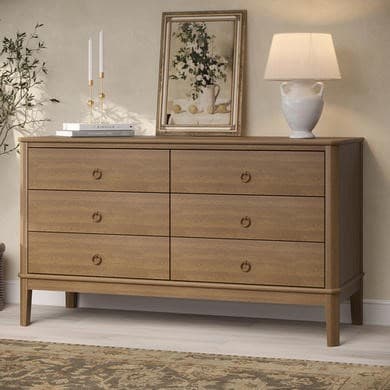 Wide Solid Pine Wood 6 Drawer Chest of Drawers - Josephine