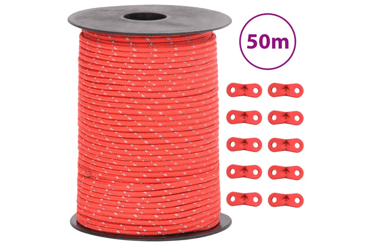 vidaXL 4008119 Tent Guy Rope With Reflective Strips And Spanners 50 M 3mm