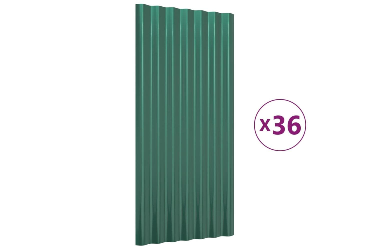 vidaXL 319138 Roof Panels 36 Pcs Powder-coated Steel Green 80x36cm
