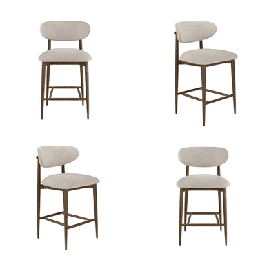 Set of 4 Walnut and Beige Upholstered Curved Kitchen Stools with Solid Wood Open Back - Kori