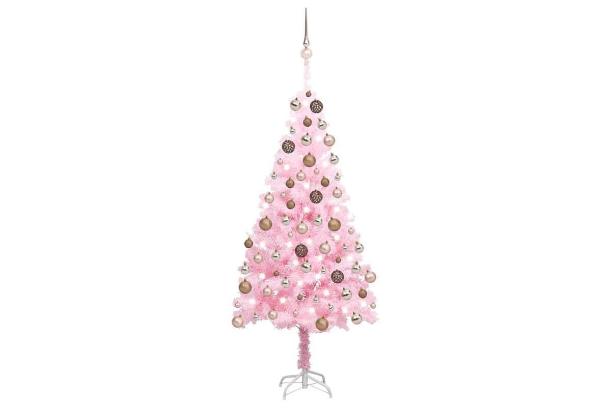 Vidaxl Artificial Pre-lit Christmas Tree With Ball Set Pink 120 Cm Pvc