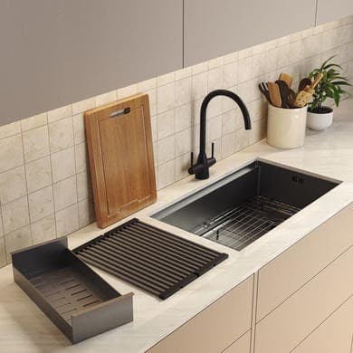 Black Large Undermount Kitchen Workstation Sink Unit & Accessories - Mae