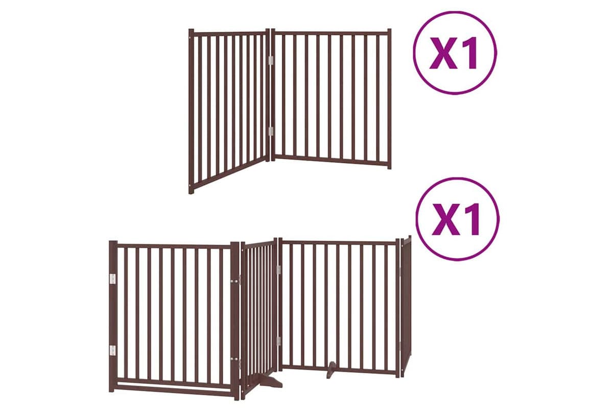 Vidaxl Dog Gate With Door Foldable 6 Panels Brown 480 Cm Poplar Wood
